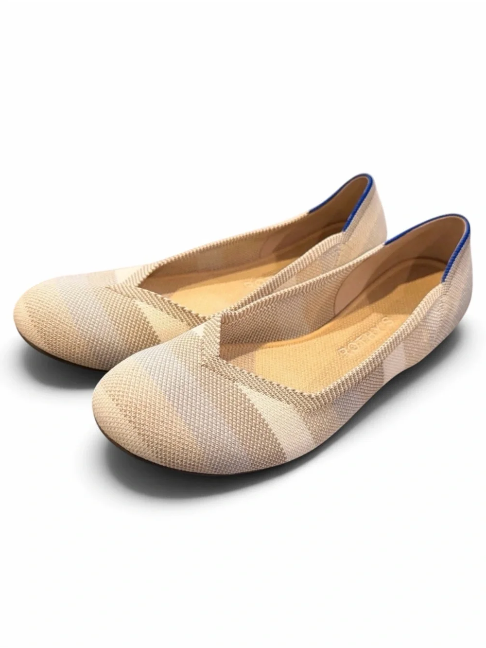 Rothy's Women's Knit Flats in Cream and Beige with slight shimmer